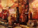 Fay Moore, Fallen Idols, c.1960s, acrylic on masonite panel