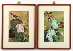 Lee, Vivienne (China, United States, 20th/21st Century, (wife of Dominic Toming Cheng), Flowers and Birds, pair of by Dominic Toming Cheng, acrylic paintings on foil paper, offered Aug 2022
