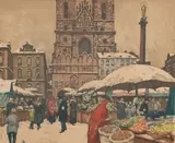 Tavík František Šimon, St. Nicholas Market Old Town Prague, color, etching