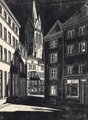 Hanns Kralik, Stille Strasse [Silent Street], 1932, woodcut on laid paper