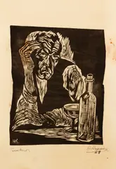 Hanns Kralik, Trinker [Drinker], 1928, woodcut on laid paper