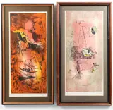 Lê Bá Đảng, Untitled Abstract with Boats Along River, lithograph