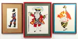 Costume for The Chinese Conjurer in Parade 1917, 1968, Unaragnais Costume for The Tricorne 1919, 1963, Costume for The Corregidor in the Tricorne 1919 by Watfa Midani, 1970, gouache and mixed media on paper, offered Aug 2022