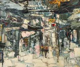 Maggie Milono, Abstract Street Scene, undated, oil on canvas