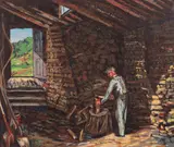 Harry Shokler, Woodshed, 1950, serigraph