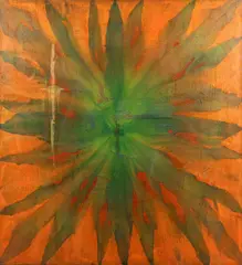 Untitled Poured Painting by Russell Twiggs, 1969, acrylic poured or dripped painting (seemingly painted over a 1958 painting Blue Dominant), offered Aug 2022