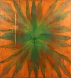 Russell Twiggs, Untitled Poured Painting, 1969, acrylic poured or dripped painting (seemingly painted over a 1958 painting Blue Dominant)