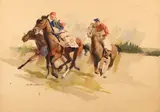 Horse Racing Action Scene by Nat H. Youngblood, 1969, watercolor, offered Aug 2022