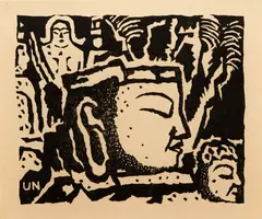 Buddha, (from the album series Biiku Sotei Hanga Shu) by Unichi Hiratsuka, 1938, woodcut, offered Aug 2022