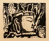 Buddha, (from the album series Biiku Sotei Hanga Shu) by Unichi Hiratsuka, 1938, woodcut, offered Aug 2022