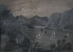 Untitled by Boats on River, charcoal drawing on sandpaper, offered Aug 2022