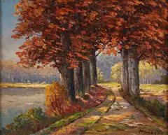 Ferdinand Humbert, Autumnal Landscape, oil on board