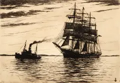 Charles J. A. Wilson, Cast Off The Tug, etching and aquatint
