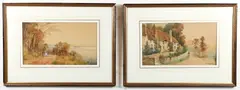 Walter Witham, Pair of Countryside Paintings, early 20th century, watercolors heightened with white, gouache, both