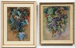 Arnold, Esther (American/Pittsburgh, 20th century), Pair of Still Life paintings with Grapes, mid 19th century, one is, oil on canvasboard, the other watercolor on paper, both