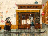 Bruce Bomberger, Café Tabac, Rue le Jour, undated, color, lithograph on paper