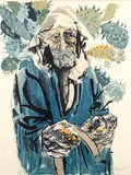 Moshe Gat, Jewish Man with Cacti, c.1970, color, lithograph