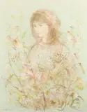 Edna Hibel, Girl with Lilies, lithograph