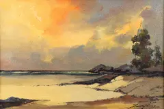 Johann König, California Coastal Landscape, circa 1970, oil on burlap canvas