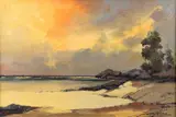 Johann König, California Coastal Landscape, circa 1970, oil on burlap canvas