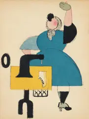 Vladimir Lebedev, A Work-Woman (Raising productivity through joining together small hand-working and trade industries), 1923, color, lithograph from the book Russian Placards: 1917-1922