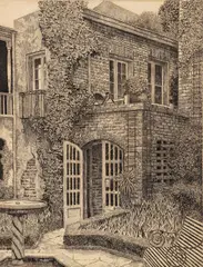 Eugene E. Loving, Little Theatre Court, Old New Orleans, undated, etching