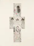 Matt Phillips, Figures in Various Spaces, 1984, hand colored, etching