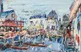 Howard A. Silverman, French Harbour with Figure, oil on canvasboard