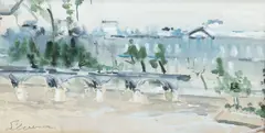 Paris Point Neuf Bridge by Howard A. Silverman, watercolor and gouache, offered Aug 2022
