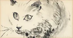 Cat by Howard A. Silverman, ink and wash drawing, offered Aug 2022
