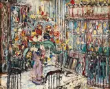 Howard A. Silverman, Flower Still Life in Interior, oil on canvas think impasto