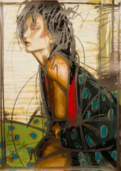 Nico Vrielink, Female Figure with Robe, lithograph printed in colors, pencil