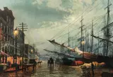 John Stobart, South Street New York in 1880, 1975, color, lithograph, pencil