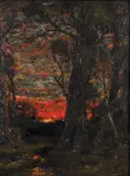 Alfred S. Wall, Sunset in The Forest, oil on artist's board
