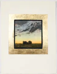 John Beerman, Untitled Desert Landscape, 1990, etching and aquatint with gold leaf border