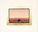 John Beerman, Untitled Desert Landscape, 1991, etching and aquatint with gold leaf border