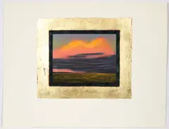 John Beerman, Untitled Sunset Landscape, 1989, etching and aquatint with gold leaf border
