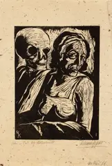 Hanns Kralik, Frau und Tod [Woman and Death], 1928, woodcut on woven paper