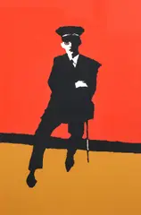 The Museum Guard by Arnold Mesches, 1967, silkscreen on paper, offered Jun 2022