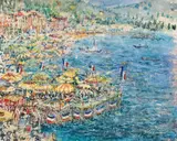 Howard A. Silverman, Umbrellas of Cannes, circa 1940, oil on canvas
