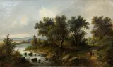 Eduard Boehm, Country Family Walking in the Woods, oil on canvas, since relined