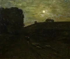 (American, 1852-1926), Nocturne with Shepherd by Ben Foster, c.1900, oil on canvas, since laid down on masonite, offered Apr 2022