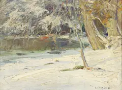 Frozen Pond in Winter by Emile Albert Gruppe, oil on canvasboard, offered Apr 2022