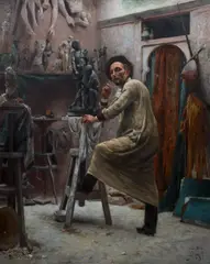 Louis Théophile Hingre, Self Portrait as Sculptor, 1891, oil on canvas, since relined