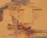 Maisons au Bord de l'Eau by Pierre-Auguste Renoir, c.1900, watercolor and pencil on paper mounted to card, offered Apr 2022