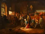 Egbert van Heemskerck, Peasants before the Judge or Tax Collector, oil on canvas, relined