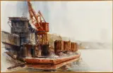 Cynthia Cooley, Coal Barge on The Mon, 1980, watercolor