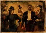 Grigory Gluckmann, Parisian Soiree, undated (c.1950s), oil on board, incised signature lower right