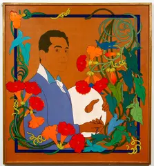 Self Portrait Warren Kent Pleasants by Warren K. Pleasants, 1974, gouache on paperboard, offered Apr 2022