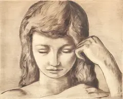 Frederick Taubes, Girl Combing Her Hair, etching